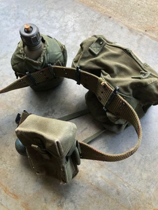 Vintage Us Army Web Belt Ammo Pouch Canteen Butt Pack & Dummy Grenade