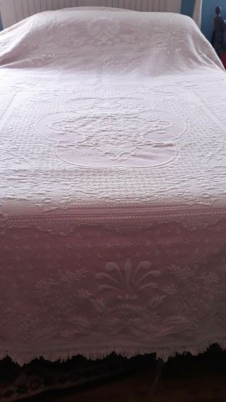Vintage Bates Queen Elizabeth Full/ Queen Pink Cotton Bedspread Made In Usa