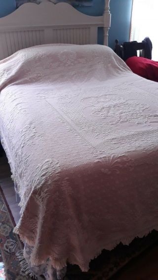 Vintage Bates Queen Elizabeth Full/ Queen Pink Cotton Bedspread Made In USA 2