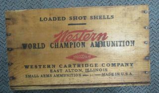 Vintage Western Small Arms Wooden Shotgun Shell Box 16g Wood Ammunition Crate
