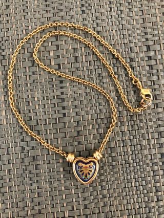 Lovely Vintage Signed Michaela Frey Wien Enamel Heart Pendant Necklace