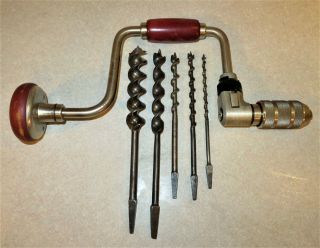 Vintage 4240 Craftsman 10 " Ratcheting Brace Drill With 5 Auger Bits