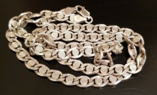 Vtg Sterling Silver 925 Italy Diamond Cut Curb Solid Chain Link Necklace - 24 1/4 "