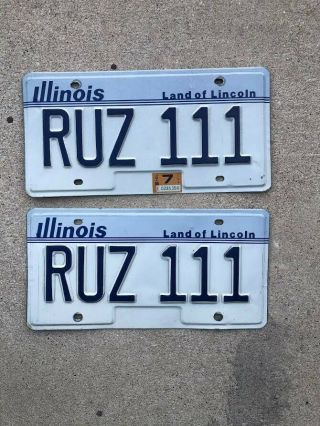 1986 Illinois Passenger License Plate Pair - - Ruz 111