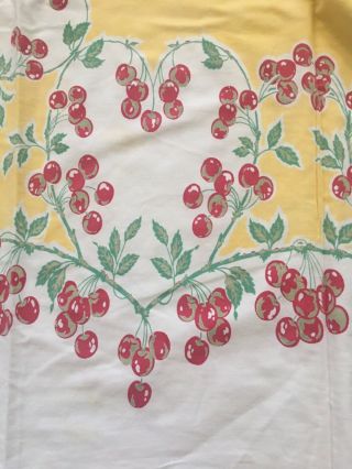 Vintage 1940s Cherry Print Cotton Tablecloth
