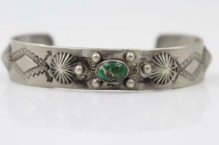 Vintage Navajo Sterling Silver Turquoise Hand Hammered Design Cuff Bracelet