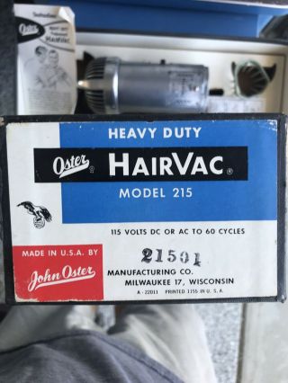 Vintage Barber Shop Vacuum JOHN OSTER MODEL 215 HAIR VACUUM 1950s HAIRVAC 3