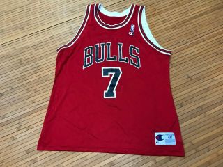 48 - Vtg 90s Nba Chicago Bulls 7 Toni Kukoc Champion Printed Jersey Usa