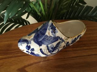 Vintage Cobalt Blue White Gold Hand Painted Porcelain Dutch Shoe Trinket Box