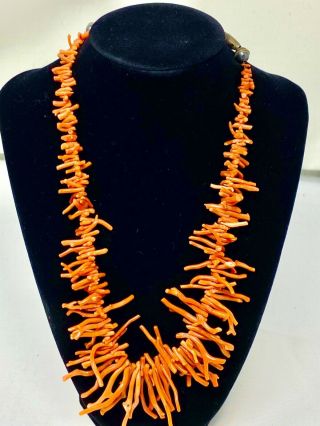 Vtg Native American Sterling Silver Coral Shard Screw On Necklace 19.  5” (44g)