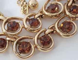 Vintage Trifari Gold Plate Topaz Rhinestone Collar Necklace