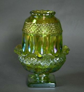 Vintage Westmoreland Glass 6 1/8 " Green Iridescent Carnival Fairy Lamp