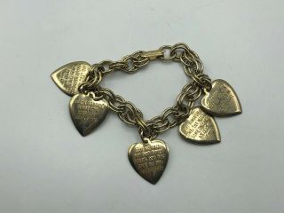 Vintage 6 " The Lords Prayer 5 Heart Charm Bracelet Gold Tone K4