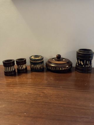 Vintage Antique Porcupine Quill Items Ceylon Pots & Jars