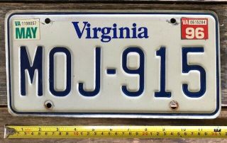 1996 Virginia License Plate Moj - 915
