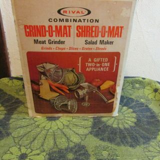 Vintage Rival Combo Meat Grinder/ Salad Maker.  5 Cones,  White 395