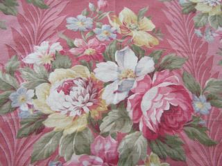 Vintage Barkcloth Era Cotton Fabric Piece Peonies & Roses 36 " X 47 "