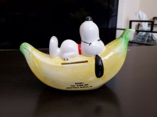 Vintage 1966 Ceramic Bank,  Snoopy On Banana,  United Feature Syndicate,  Inc Japan