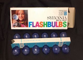 Vintage Sylvania Blue Dot Flashbulbs Press 25b Box Of 12