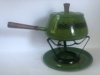 Vintage 60’s Mid Century Avocado Green Fondue Pot Set Japan