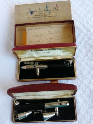 2 Vintage Thayer & Chandler Artists Air Brush Kits Chicago With Cases