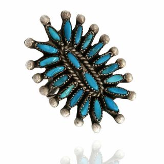 S.  M.  Bahe Vintage Navajo Handmade Sterling Silver Petit Turquoise Ring
