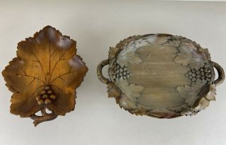 2 Vintage Black Forest Wood Music Box Dish Tray Reuge & Cuendet Swiss Movements