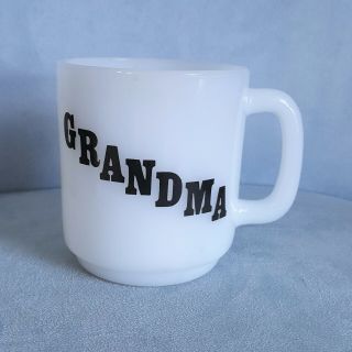 Vintage Glasbake Milk Glass Coffee Tea Mug Cup Grandma Poem Grandmother