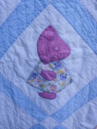 Sunbonnet Sue Handmade Quilt Blanket Girl Bonnet Patchwork Distressed Vintage 3