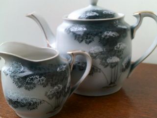 Vintage Japanese Kutani Porcelain Tea Set (tea Pot & Milk Jug) With Gold Embosse