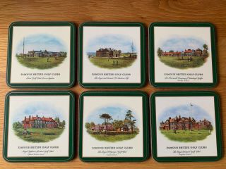 Vintage Pimpernel Cork - Backed Coasters - Set Of Six - Famous British Golf Clubs