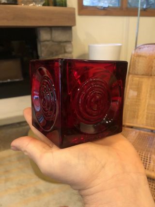 Vtg Viking Glass Mid - Century Modern 3 1/2 Inch Bullseye Ruby Red Candle Holder