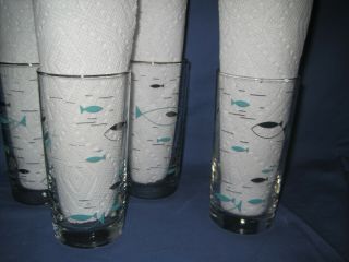 6 Vintage 50 ' s 60 ' s Mid Century Atomic Blue and Black Fish Drinking Glasses 2