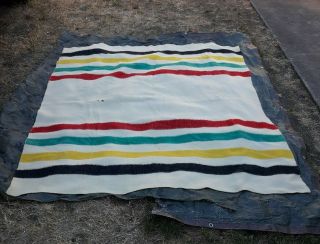 Vintage 4 Color Striped Hudson Bay Style Wool Camp Blanket 75 " X 87 "