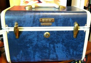 Vintage Samsonite Blue Marble Train Case Shwayder Bros Style 4712