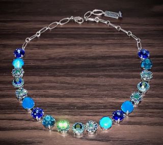 Vintage Mariana Signed Blue Green Ab Rhinestone Swarovski Crystal 18” Necklace
