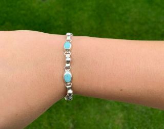 A Vintage Sterling Silver 925 Bracelet With 7 Turquoise Cabochons