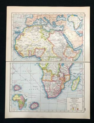 Vintage Colour Atlas Map 1920,  Africa (general),  Harmsworth 