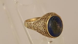Vintage Chinese Lapis Lazuli Gilt Silver Filigree Ring Adjustable Size 8.  5