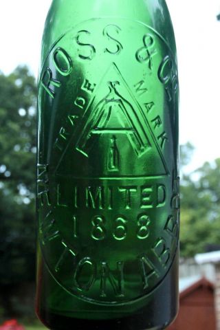 Vintage Ross & Co Newton Abbot Devon Bottles Pict Emerald Green Pint Beer Bottle