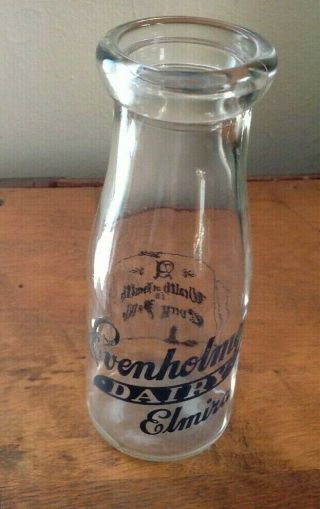 Vintage Milk Botlle Evenholme Dairy Elmira 1/2 Pint Double - Sided Screen Printed