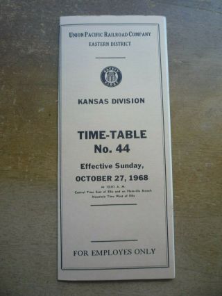Vintage Union Pacific Railroad Kansas Division Employee Time - Table No 44 1968