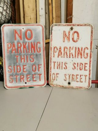 2 Vintage No Parking This Side Of Street Signs Porcelain