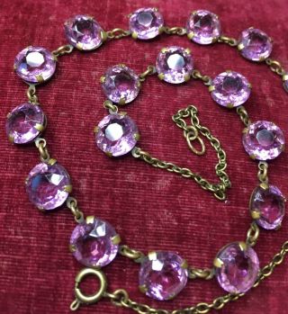 Vintage Art Deco Jewellery Gorgeous Amethyst Crystals Bezel Set Necklace