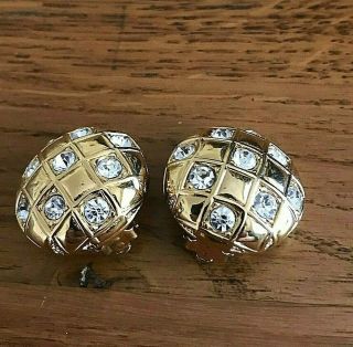 Vintage Gold Tone And Rhinestone Clip On Earrings By D 