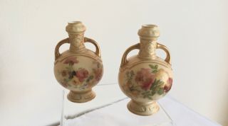 Vintage Royal Worcester Blush Ware Hand Painted Flowers Miniature Vases