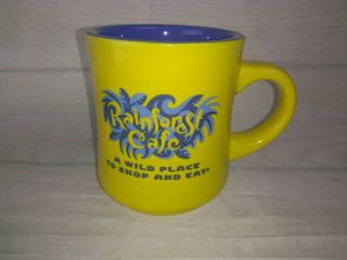 Vtg Rainforest Cafe Restaurant Coffee Mug Yellow & Blue Thick 1999 Wild