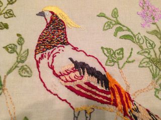 Vintage Hand Embroidered Picture Panel Glorious Golden Pheasant & Lilacs