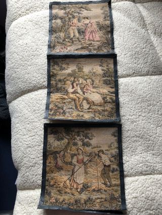 Hand Woven Tapestry Country Scenes X 3 Collectable Vintage French