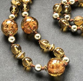 Vintage Amber Glass Bead Gold Tone Necklace 20” Czech Or French 1920s Art Deco